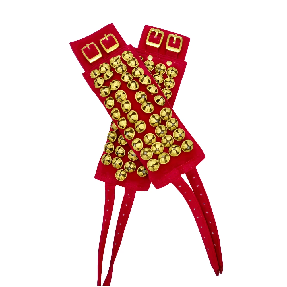 Pure Brass 4 Line Ghungroo Ankle Bells Velvet Pad With Jute Bag for Classical Kathak Dance with Adjustable Strap - Maroon