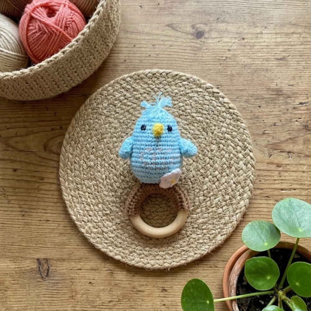 Blue Birdie Rattle & Teether