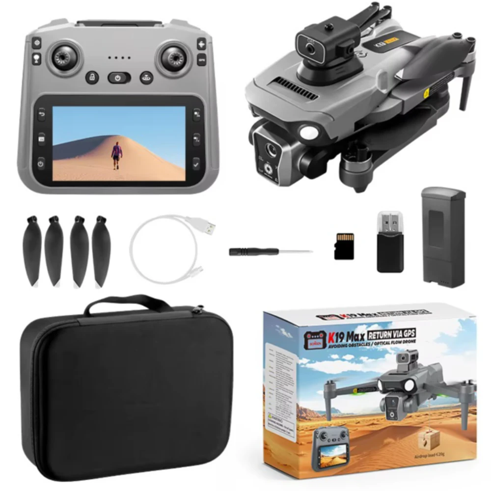 K19 MAX GPS RC Drone 4K HD Camera FPV Brushless Obstacle Avoidance Remote Control With Screen Foldable RC Quadcopter Drone