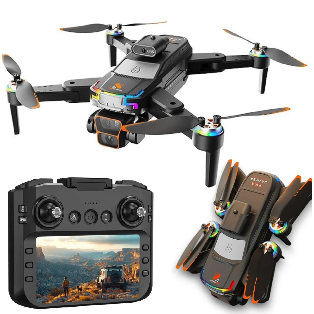 JS 39P Drone 4k Remote Control Dual Camera Drone with 1080p Wi-Fi Selfie Gesture RC Obstacle Avoidance Drone with Brushless Motor One Key Take-off & Landing 4.5 Inch LCD Display