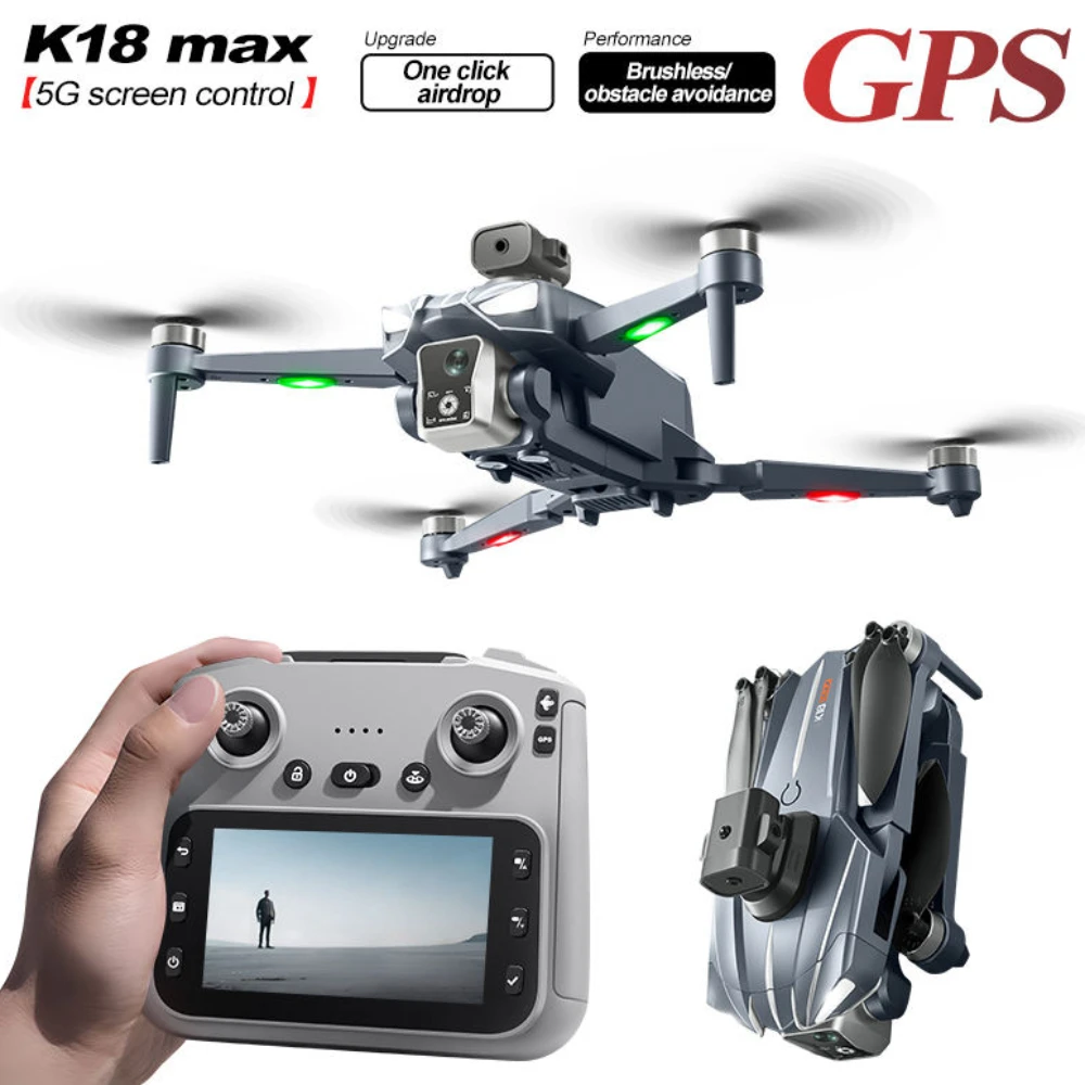 K18 Max GPS RC Drone 4K HD Camera FPV Brushless Obstacle Avoidance Remote Control With Screen Foldable RC Quadcopter Drone