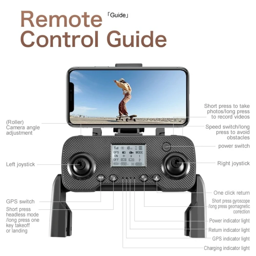 GT6 Drone 4K Professional HD Dual Camera GPS Smart Return WiFi Obstacle Avoidance Brushless 180° Foldable Quadcopter Drone