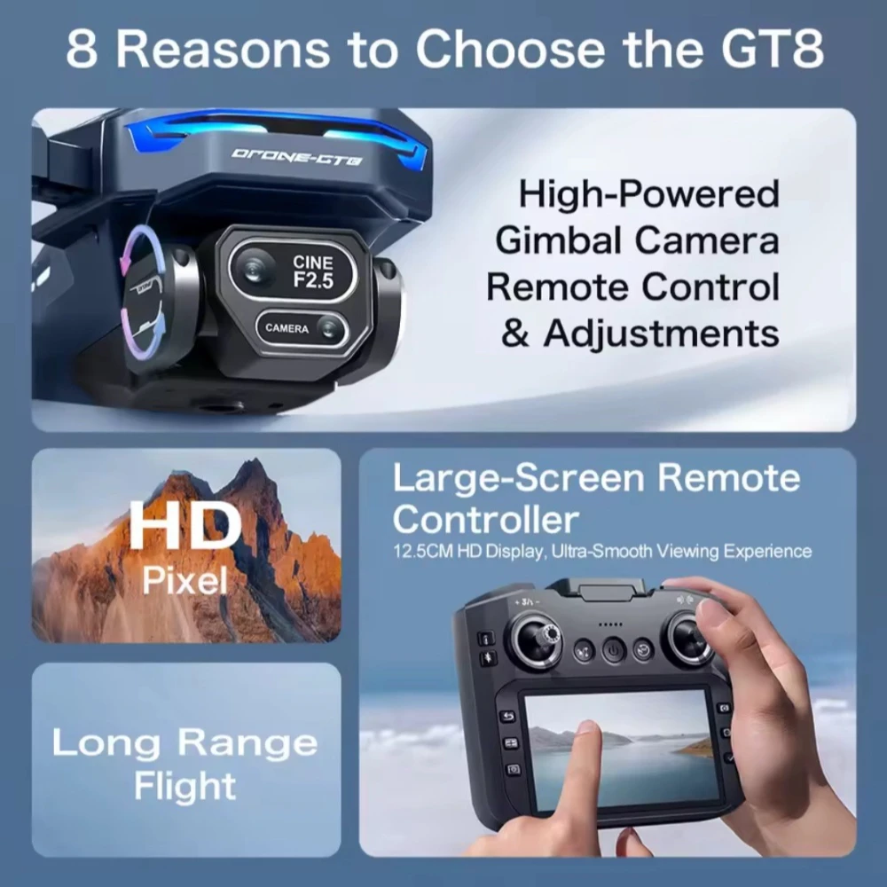 GT8 Foldable RC Drone with 4K HD Dual Camera, Obstacle Avoidance, Brushless Motors, 4.3-Inch Screen, Optical Flow Positioning & 20-Min Flight Time