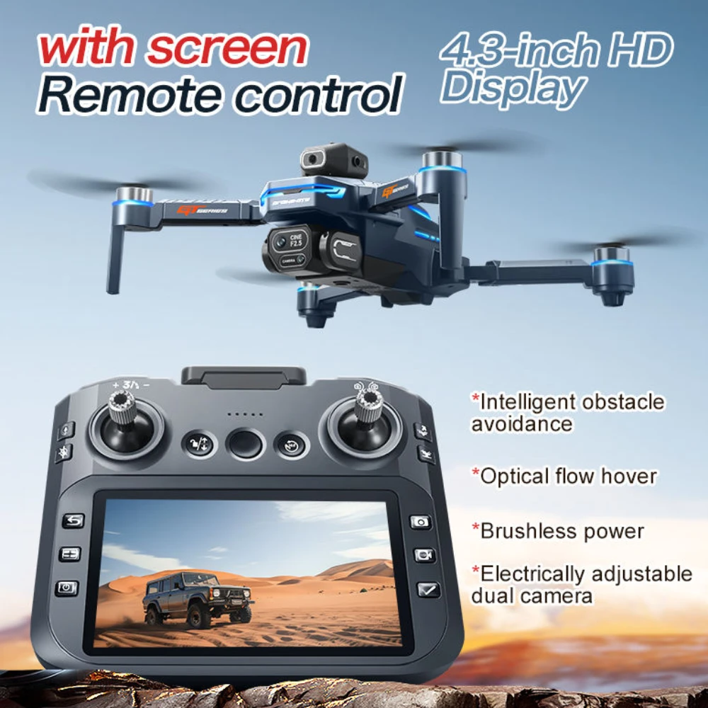 GT8 Foldable RC Drone with 4K HD Dual Camera, Obstacle Avoidance, Brushless Motors, 4.3-Inch Screen, Optical Flow Positioning & 20-Min Flight Time