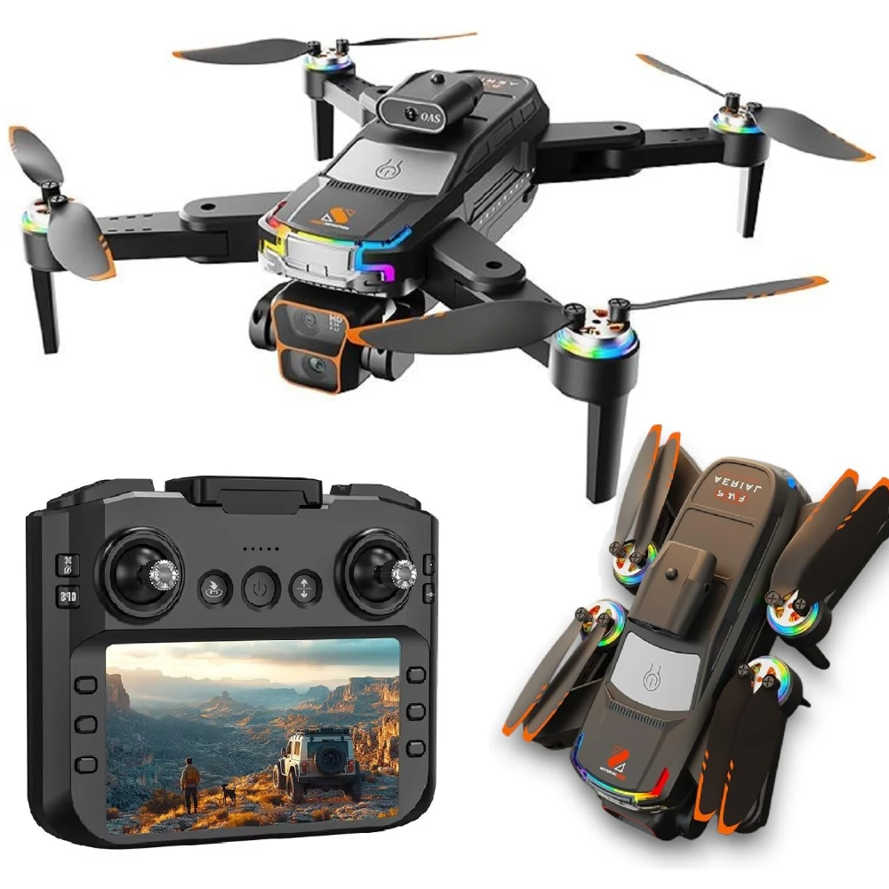 JS39P Drone 4K Remote Control Dual Camera Drone with 1080p WiFi FPV Obstacle Avoidance Brushless Motor Gesture Control One Key Take-Off/Landing 4.5" LCD Display 20 Min Flight