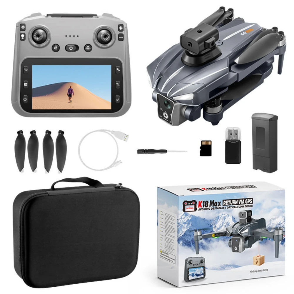 K18 Max GPS RC Drone 4K HD Camera FPV Brushless Obstacle Avoidance Remote Control With Screen Foldable RC Quadcopter Drone