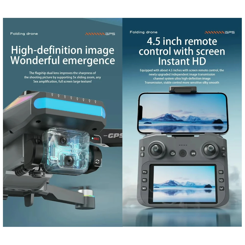 S5P GPS Drone with 4k Dual Cameras Optical Avoidance Gesture Control, Precision Flight & One-Key Return