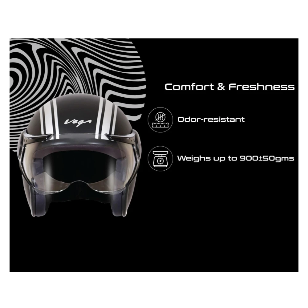 Vega Jet Old School ISI DOT Certified Matt Finish Open Face Helmet for Men and Women with Clear Visor(Dull Black Silver, Size:L)
