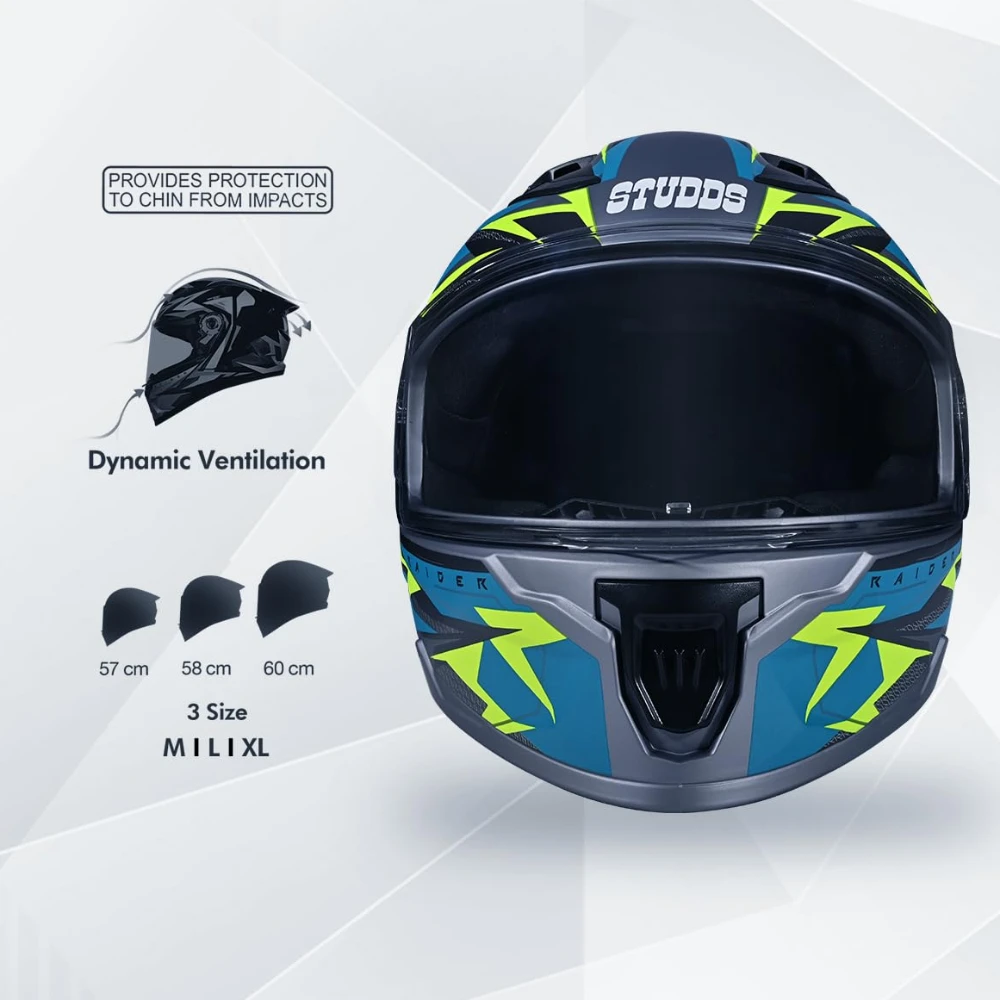 STUDDS Raider Skulpt ISI Certified Full Face Helmet for Men and Women with Spoilor and Clear Visor