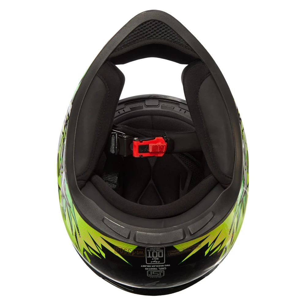 Vega Bolt Bunny an ISI and DOT Certified Full Face Helmet for Men and Women Black Neon Yellow, Size: L(59-60 cm)