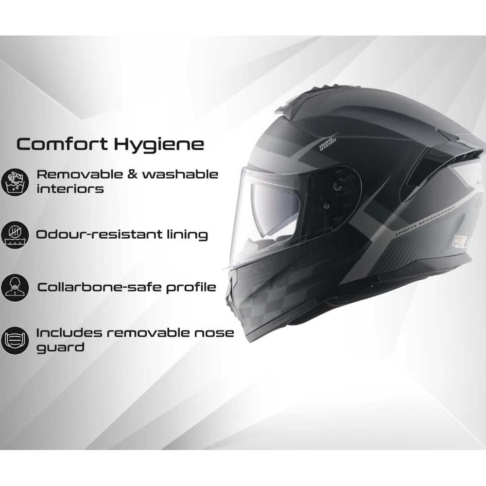 Vega Zap DV Alliance ISI and DOT Certified Matte Finish Full Face Dual Visor Helmet for Men with Spoiler-Dull Black Grey-L