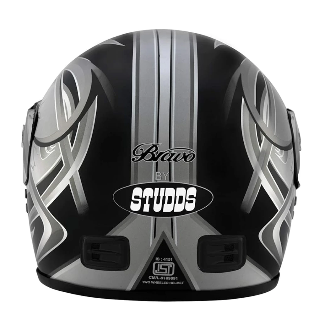 Studds Bravo D3 Full Face Helmet, Black and Grey (Large 580MM)