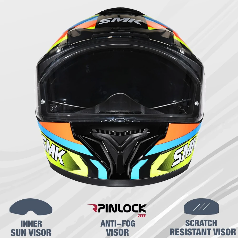 SMK Typhoon Freeride ISI ECE & DOT Certified Full Face Dual Visor Helmet for Men and Women with Pinlock Fitted Clear Visor and Inner Sun Visor ( GL245 - 2XL )