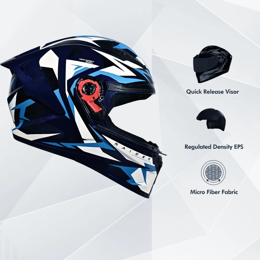 STUDDS Raider Skulpt ISI Certified Full Face Helmet for Men and Women with Spoilor and Clear Visor