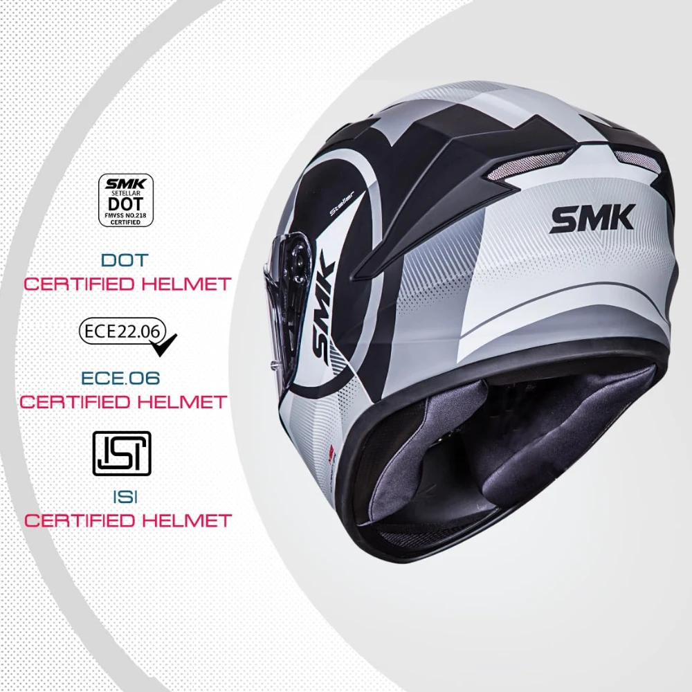 SMK Stellar Sports S01 Faro Isi Dot&Ece- 06 Certified Full Face Motorcycling Helmet With Anti-Fog Clear Visor