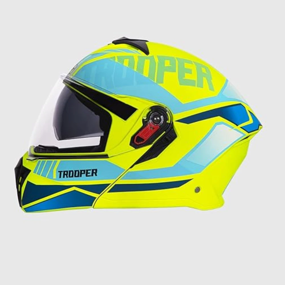 STUDDS Trooper DV D1 ISI and DOT Certified Gloss Finish Flip-up Full Face Helmet for Men and Women with Inner Sun Visor (Matt Yellow N1/L)