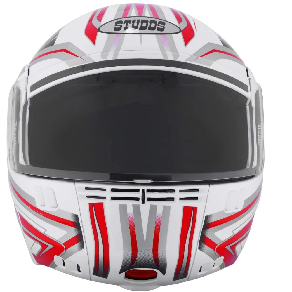 Studds Ninja 3G D1 Flip Up Full Face Helmet (White and Red, L)