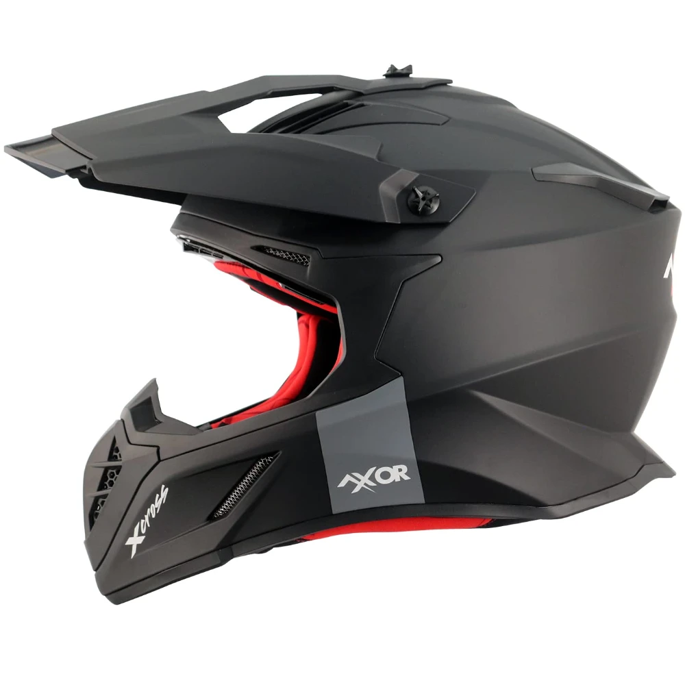Axor X Cross ISI ECE DOT Certified Full Face Dual Sport Peak Off Road Helmet for Men and Women Dull Black Red M