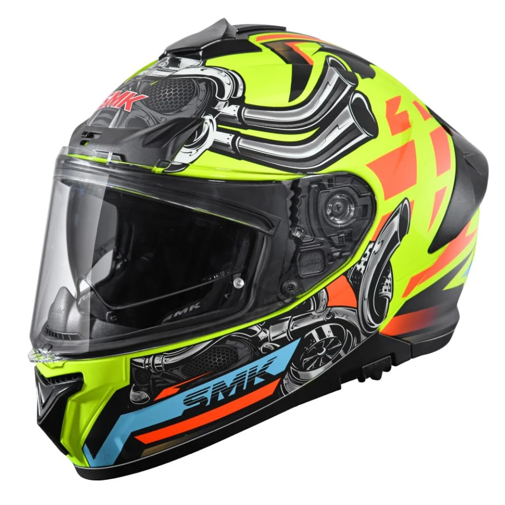 SMK Typhoon Motorhead ISI ECE & DOT Certified Full Face Dual Visor Helmet for Men and Women with Pinlock Fitted Clear Visor and Inner Sun Visor ( MATT Yellow - 2XL )