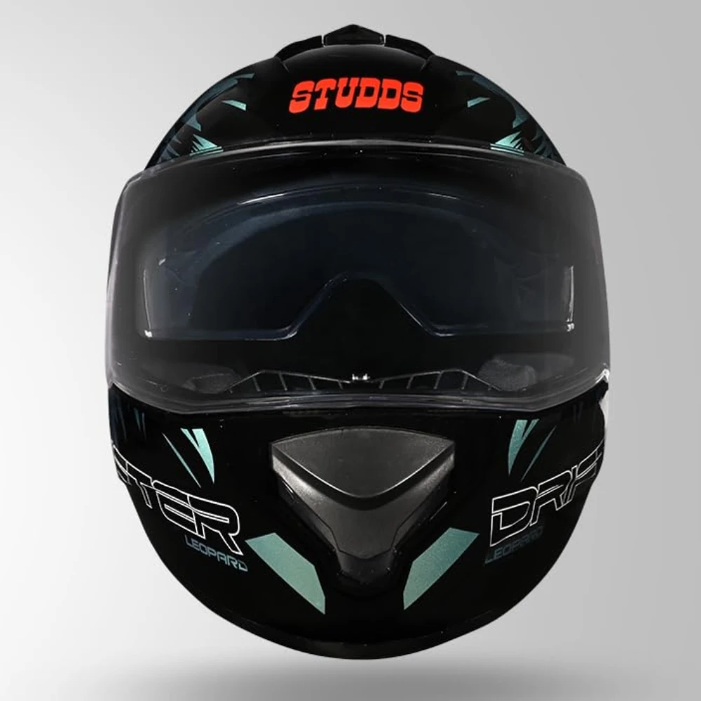 STUDDS Drifter D2 Leopard Chameleon Graphic ISI & DOT Certified Full FACE Helmet Inner Sun Visor and Spoiler (Black - XL)