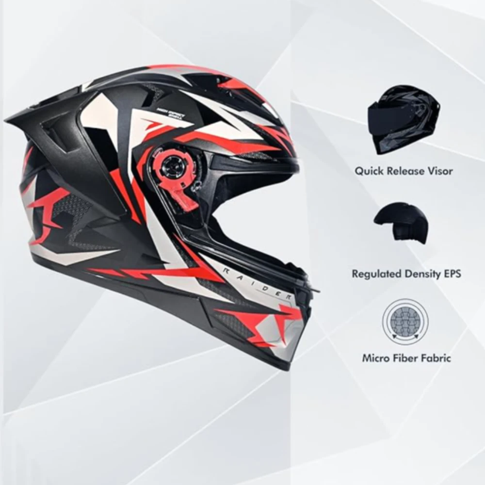 STUDDS Raider Skulpt ISI Certified Full Face Helmet for Men and Women with Spoilor and Clear Visor