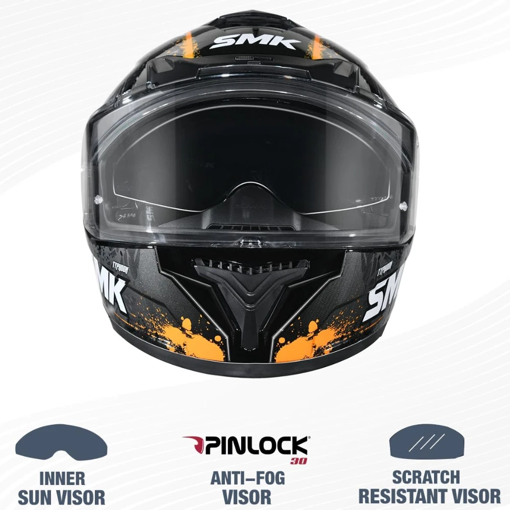 SMK Reptile ISI ECE & DOT Certified Full Face Dual Visor Helmet for Men and Women with Pinlock Fitted Clear Visor and Inner Sun Visor