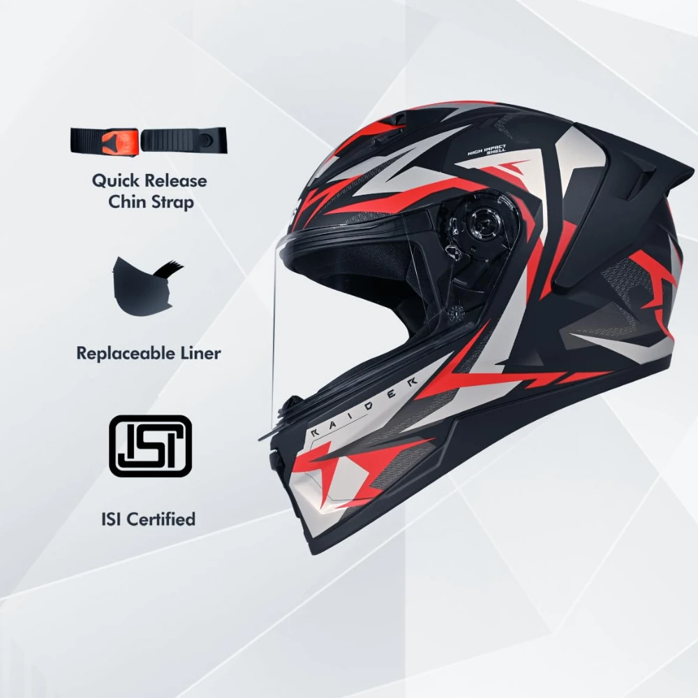 STUDDS Raider Skulpt ISI Certified Full Face Helmet for Men and Women with Spoilor and Clear Visor