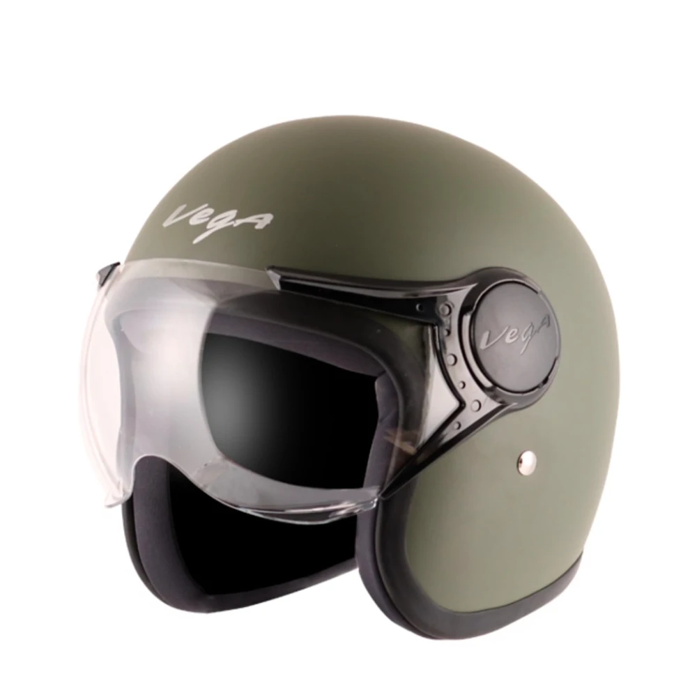 Vega Jet ISI DOT Certified Matt Finish Open Face Helmet for Men and Women with Clear Visor(Dull Army Green, Size:L)