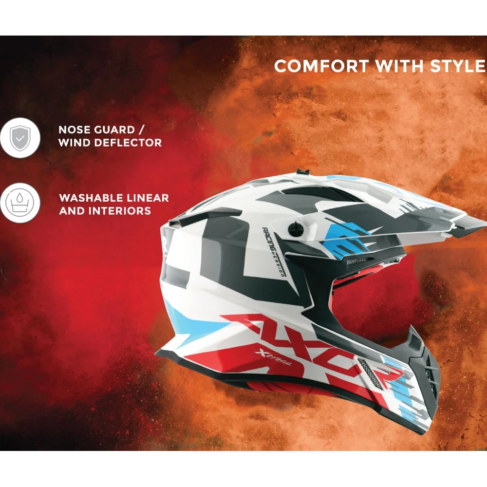 Axor X Cross X1 ISI ECE DOT Certified Full Face Dual Sport Peak Off Road Motorcycling Helmet for Men and Women White Red XL