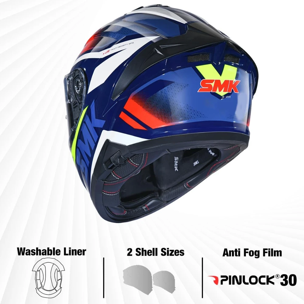 SMK Typhoon Thorn ISI ECE & DOT Certified Full Face Dual Visor Helmet for Men and Women with Pinlock Fitted Clear Visor and Inner Sun Visor ( Blue - GL543 - S )