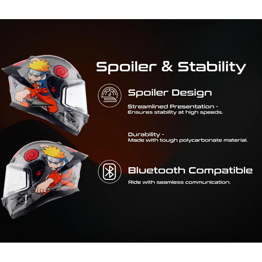 Axor Saber Naruto ISI ECE and DOT Certified Gloss Finish Full Face Helmet for Men with Pinlock Fitted Clear Visor -Black Orange-XL