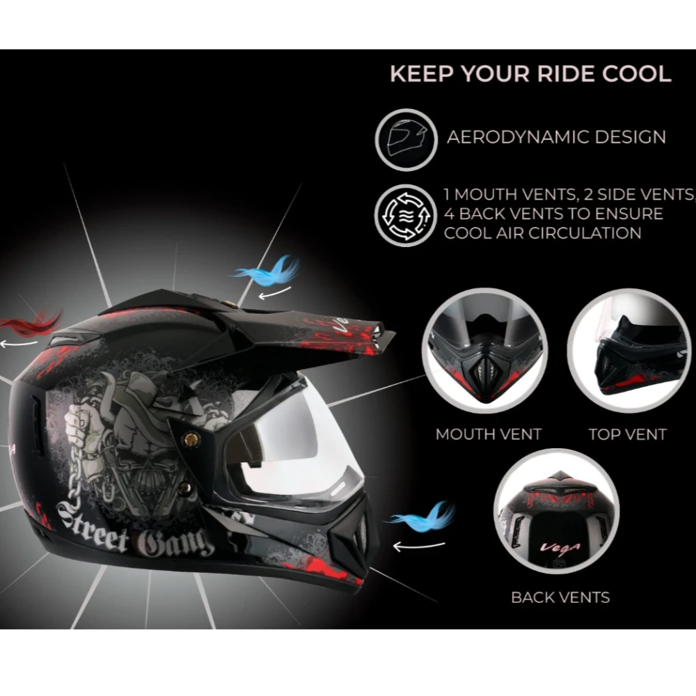 Off Road D/V Gangster Black Red Helmet-L Vega Off Road D/V Gangster Black Red Helmet-L