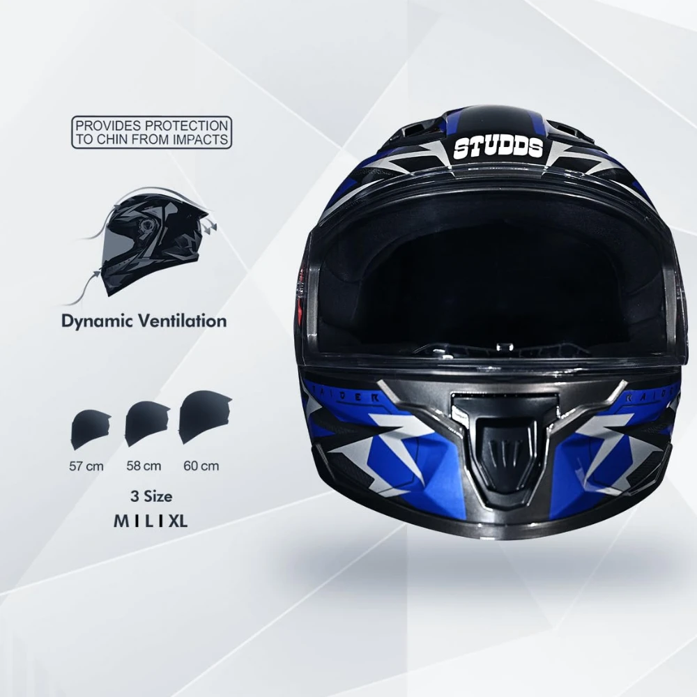 STUDDS Raider Skulpt ISI Certified Full Face Helmet for Men and Women with Spoilor and Clear Visor