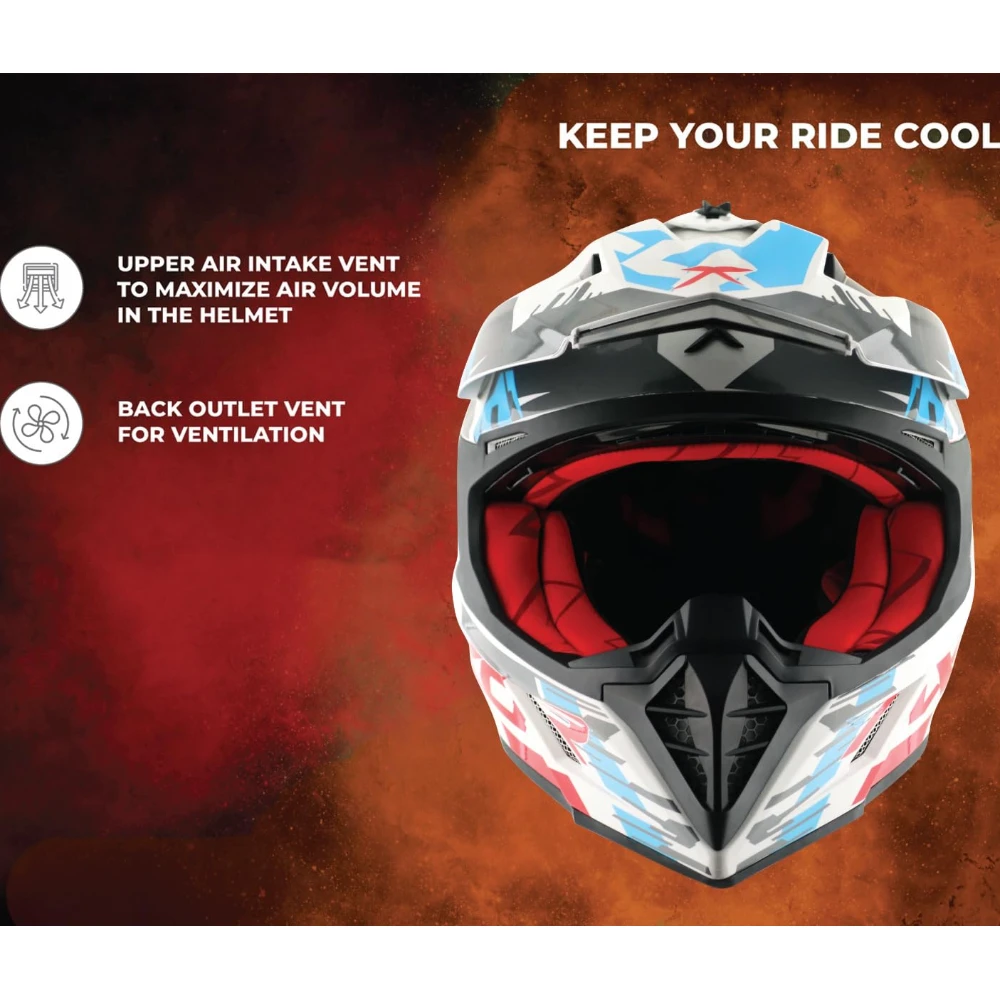 Axor X Cross X1 ISI ECE DOT Certified Full Face Dual Sport Peak Off Road Motorcycling Helmet for Men and Women White Red XL