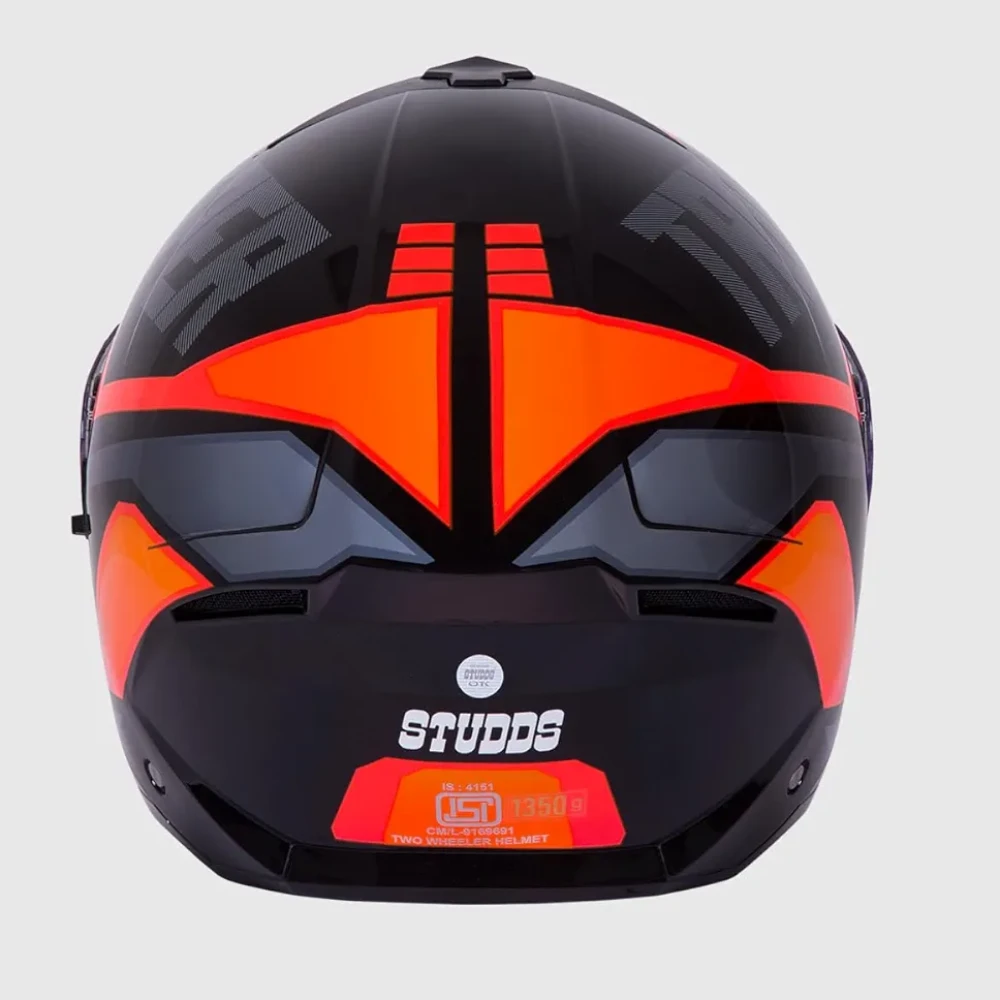 STUDDS Trooper DV D1 ISI and DOT Certified Gloss Finish Flip-up Full Face Helmet for Men and Women with Inner Sun Visor (Black N8/XL)