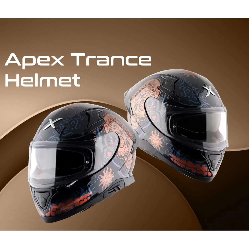 AXOR Apex Trance ISI ECE & DOT Certified Full Face Helmet for Men and Women with Pinlock Fitted Outer Clear Visor and Inner Smoke Sun Visor(Black Gold, Size:XL)