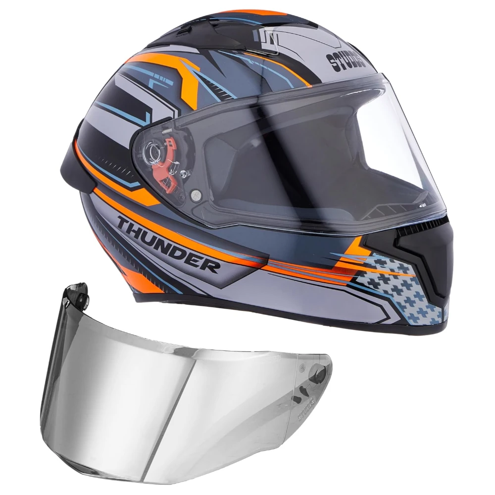 Studds Thunder Full Face Helmet D9 with Clear Visor (Black N10, L)