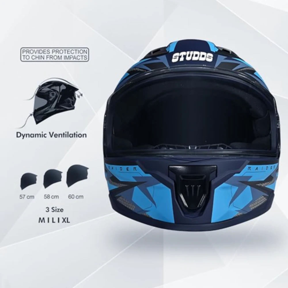 STUDDS Raider Skulpt ISI Certified Full Face Helmet for Men and Women with Spoilor and Clear Visor