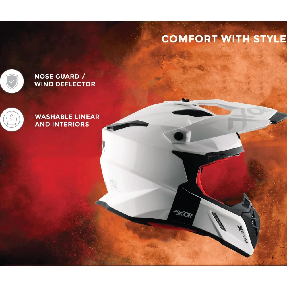 Axor X Cross ISI ECE DOT Certified Full Face Dual Sport Peak Off Road Helmet for Men and Women White Red M