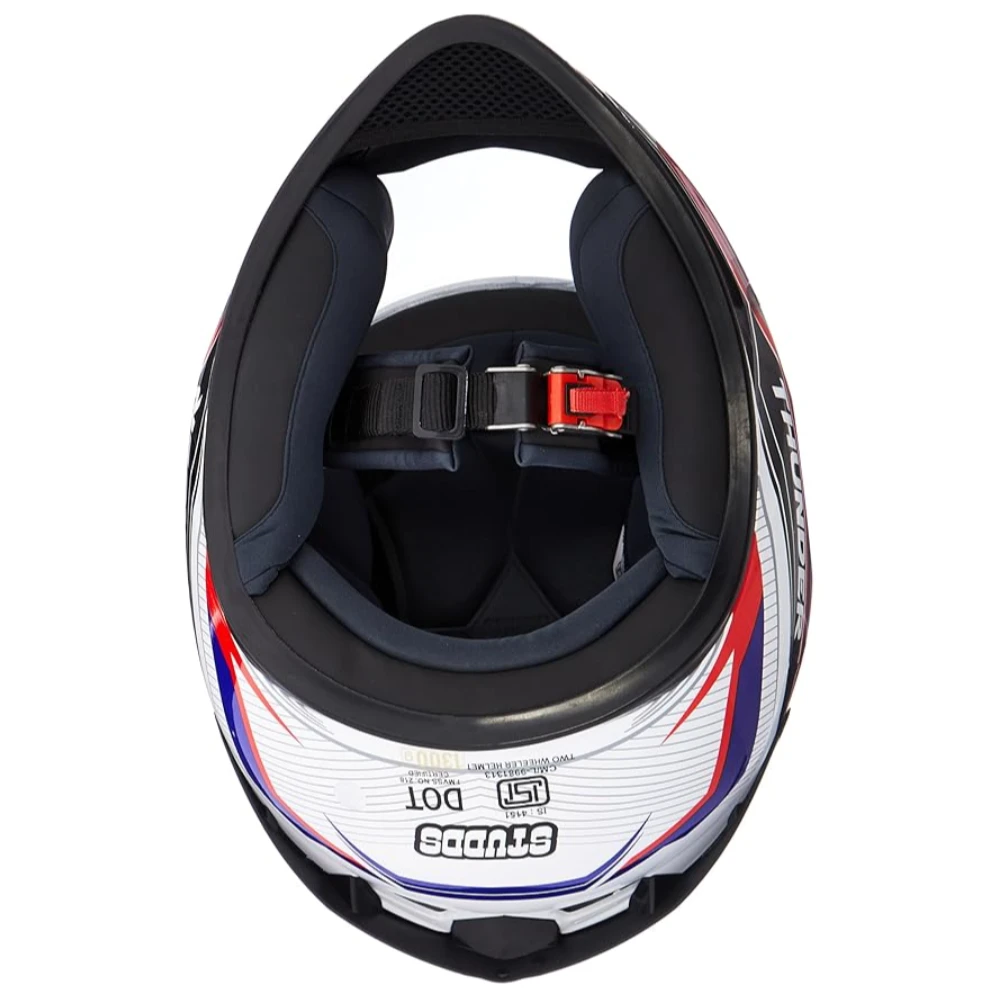 Studds Thunder Full Face Helmet D8 with Clear Visor (White N1, L)