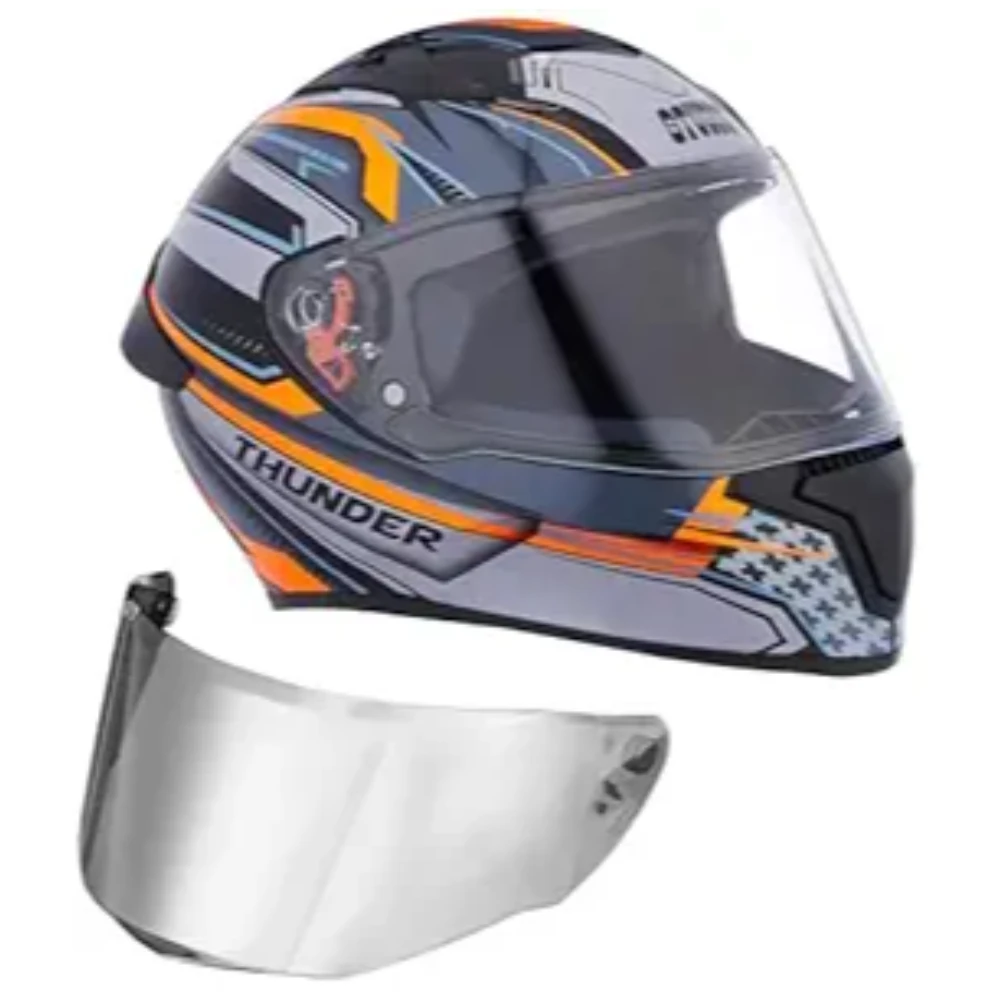 Studds Thunder Full Face Helmet D8 with Clear Visor (Matt Black N2, L)
