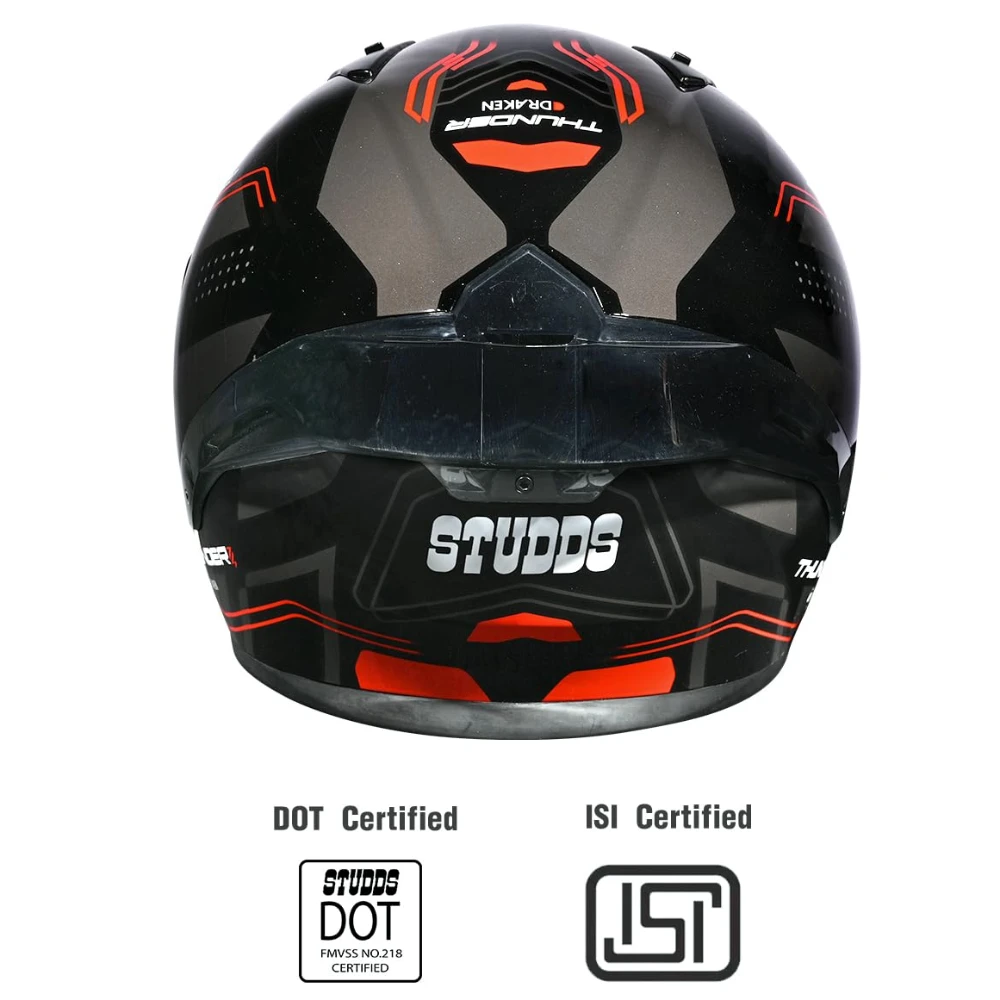 Studds Thunder D2 Draken ISI and DOT Certified Full Face Helmet for Men and Women with Spoiler and Clear Visor