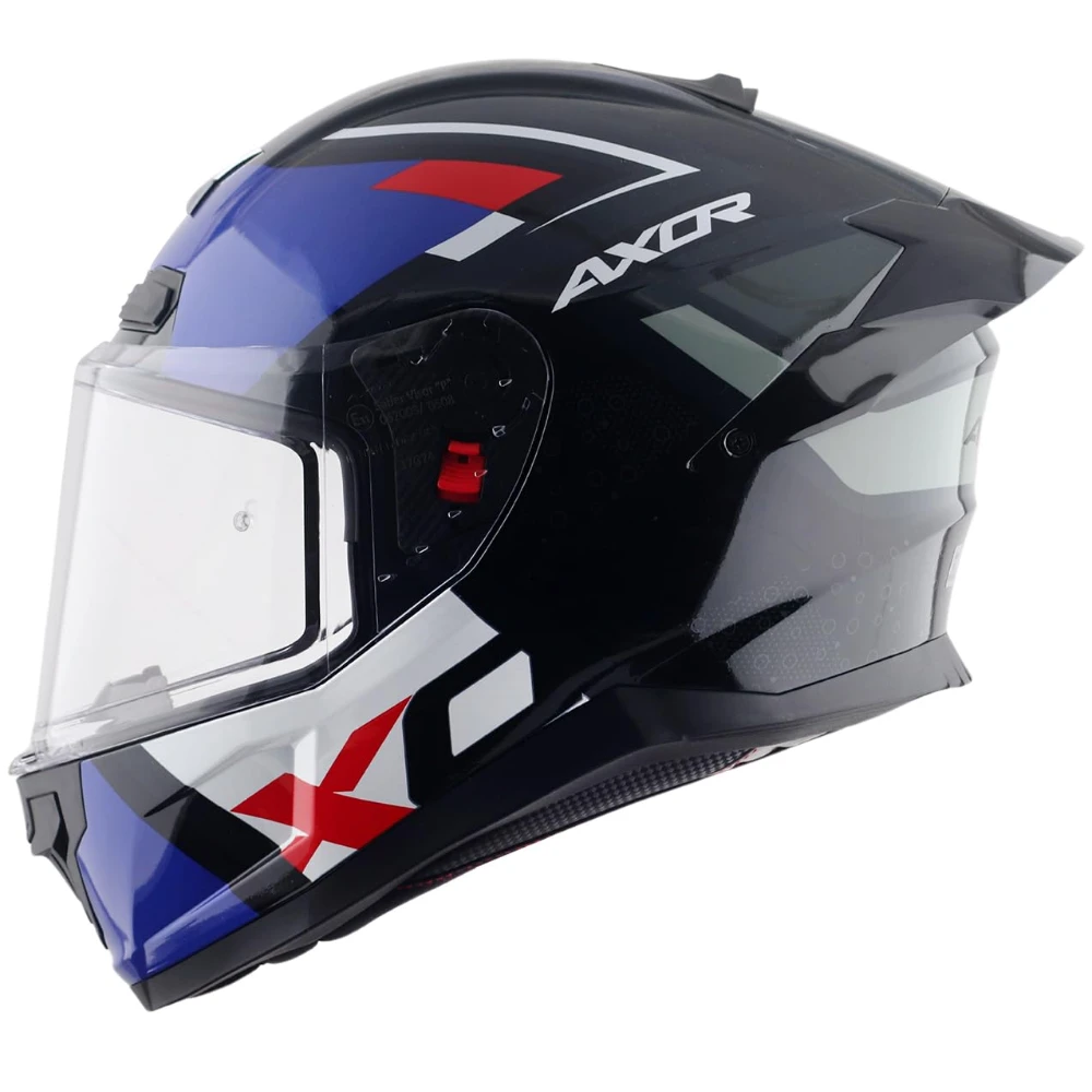 Axor Saber X-Sport ISI ECE and DOT Certified Gloss Finish Full Face Helmet for Men with Pinlock Fitted Clear Visor -Black Blue-L