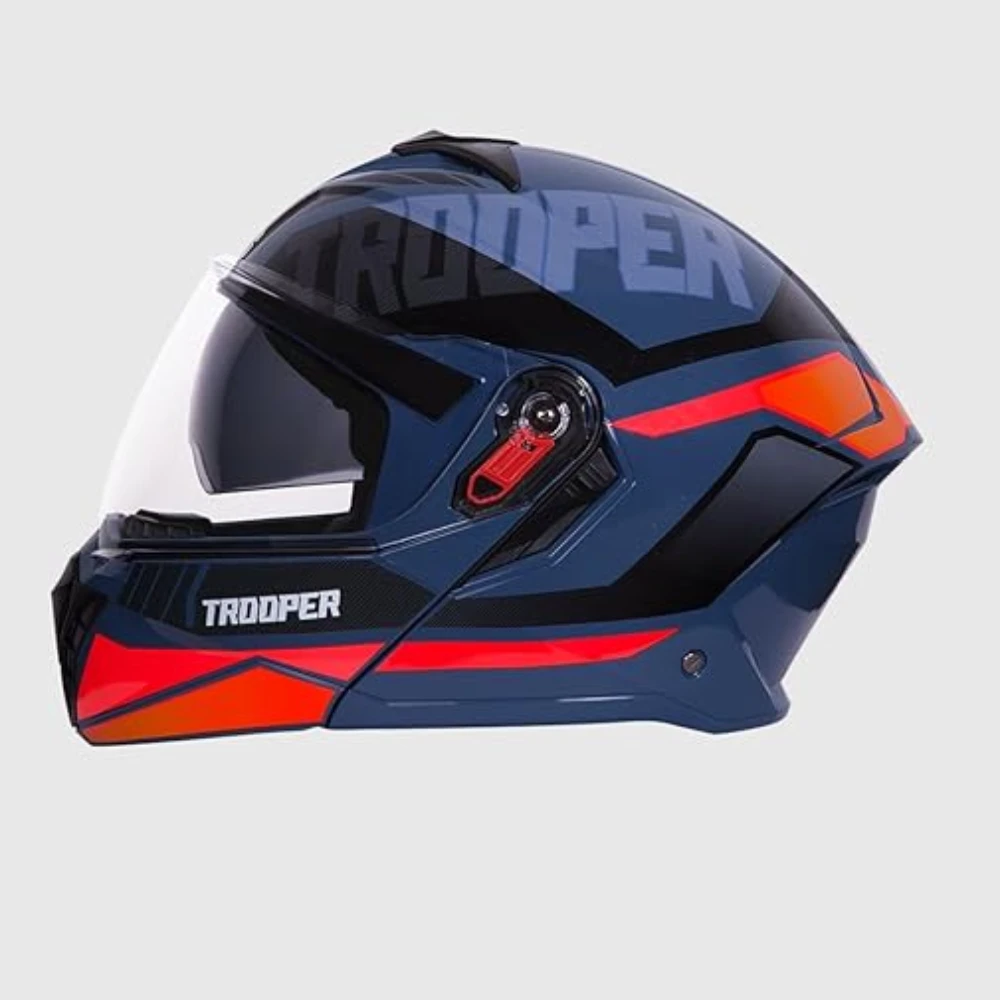 STUDDS Trooper DV D1 ISI and DOT Certified Gloss Finish Flip-up Full Face Helmet for Men and Women with Inner Sun Visor (Blue N8/XL)