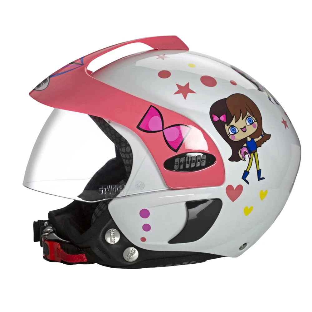Studds Marshall D1 Open Face KIDS Helmet (Girl's, White Pink, XS)