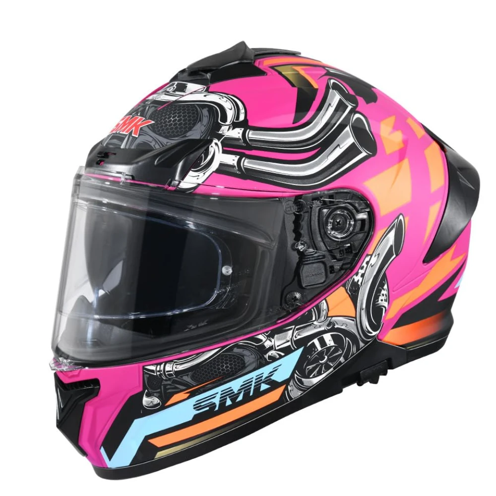 SMK Typhoon Motorhead ISI ECE & DOT Certified Full Face Dual Visor Helmet for Men and Women with Pinlock Fitted Clear Visor and Inner Sun Visor ( Pink - XS )