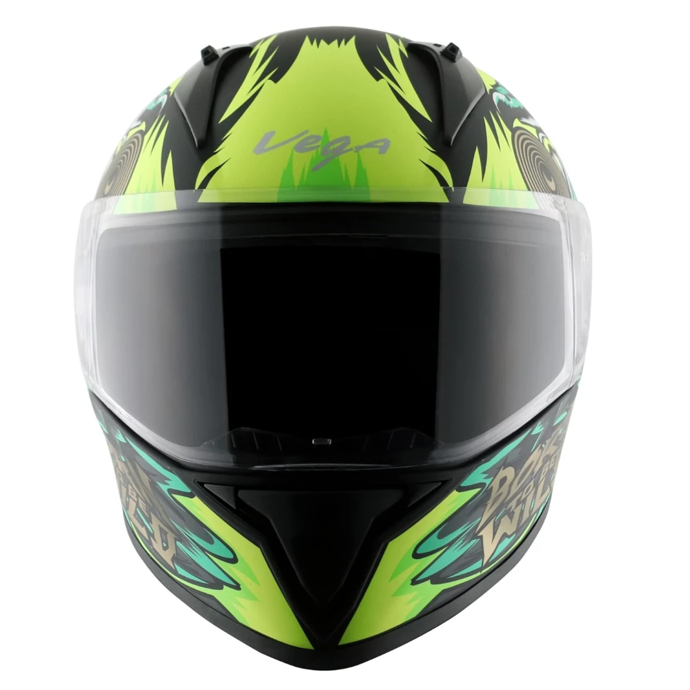 VEGA Bolt Wild ISI and DOT Certified Matte Finish Full Face Helmet for Men with Clear Visor- Dull Black Yellow-M