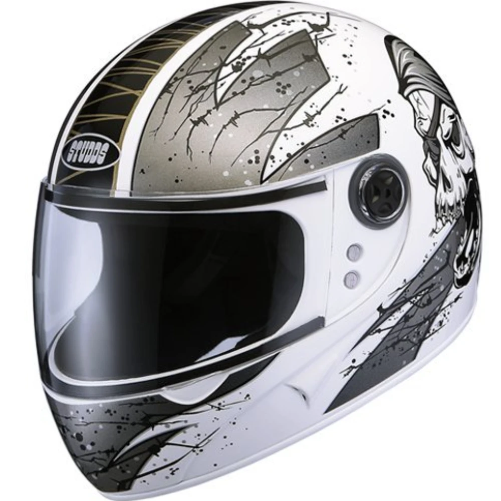 Studds Chrome Super D3 Full Face Helmet (White and Grey, M)