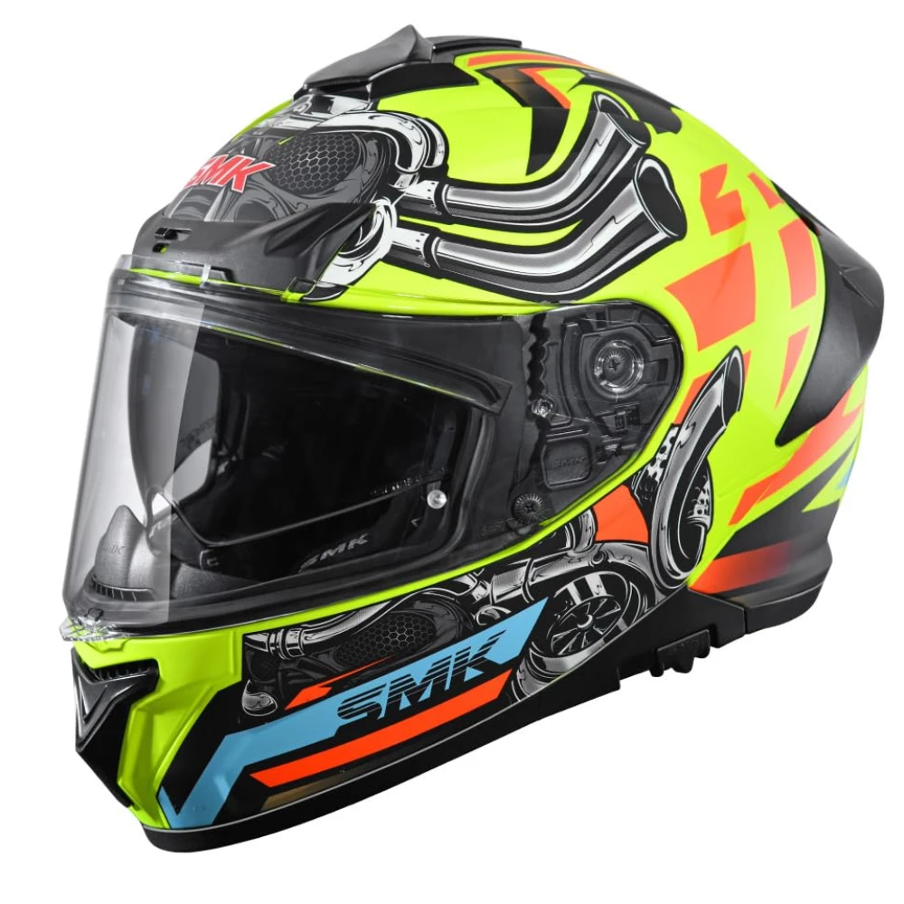 SMK Typhoon Motorhead ISI ECE & DOT Certified Full Face Dual Visor Helmet for Men and Women with Pinlock Fitted Clear Visor and Inner Sun Visor ( MATT Yellow - M )