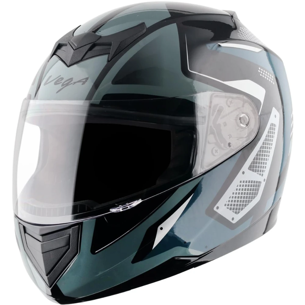 Vega Edge Passion ISI Certified Gloss Finish Full Face Helmet for Men with Clear Visor -Black Grey-L